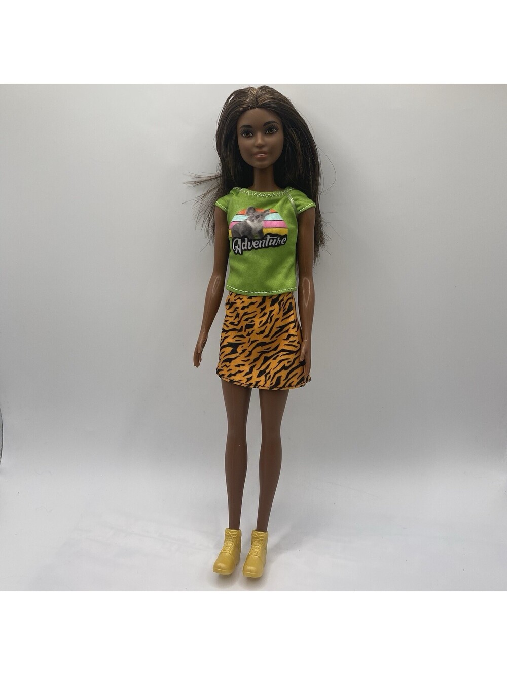 Barbie Fashion Doll With Capybara Adventure Shirt, Tiger Skirt ,Yellow Boots B17